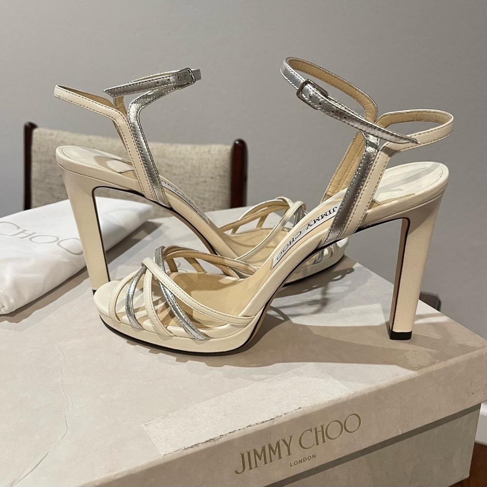 Jimmy Choo Lilah 100 Latte Mix Platform Sandals - Picture 2 of 7